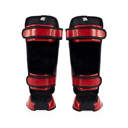 Fairtex SPK9 PU Leather Youth Shin Guards, Hook and Loop Muay Thai Shin Pad - color: Red, size: 10-12yrs
