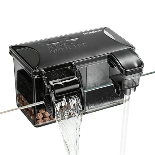 Hang-on-Back Aquarium Filter Box with Reusable Filter Media, Waterfall Oxygenation, Fits High & Low Water Level, for 1-5 Gallon Fish & Turtle Tank (Pump Not Included) - size: S (Without pump)
