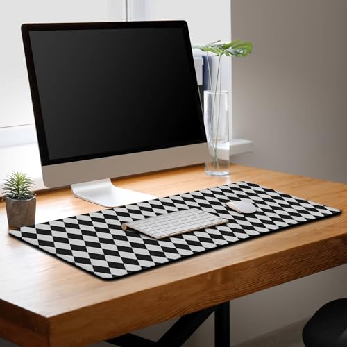 Computer Mat Black and White Desk Mat Large, Big Mouse Pad Gaming Desk Mats, Mouse Pad Gaming Non-Slip Rubber Base Waterproof with Stitched Edges, 35.4" X 15.7" for Work/Game/Office Diamond - color: Diamond
