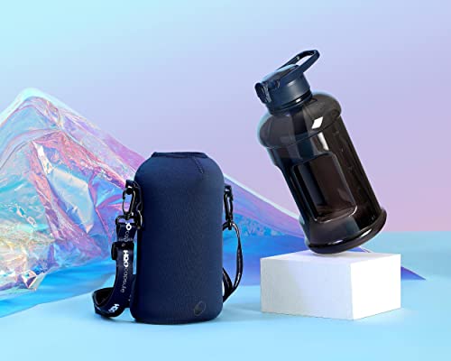 H2O Capsule 2.2L Half Gallon Water Bottle with Storage Sleeve and Covered Straw Lid – BPA Free Large Reusable Drink Container with Handle - Big Sports Jug, 2.2 Liter (74 Ounce) - color: Navy Blue
