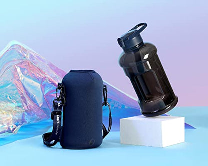 H2O Capsule 2.2L Half Gallon Water Bottle with Storage Sleeve and Covered Straw Lid – BPA Free Large Reusable Drink Container with Handle - Big Sports Jug, 2.2 Liter (74 Ounce) - color: Navy Blue