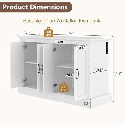 55-75 Gallon Fish Tank Stand with Charging Station, Heavy Duty Gallon Aquarium Stand with Storage Cabinet & Drawers, Fish Tank Table for Turtle Tanks Reptile Terrarium, 880 LBS Capacity (White, 55-75)