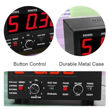 Professional Gym Interval Timer, Boxing Interval Clock with Large Clear LED Display and Buzzer, Volume Adjustable, Rest Time and Training Time Adjustable Flexibly, for Gym, Boxing Gym - color: Green