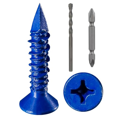 (30pcs) 1/4''x1-1/4 Concrete Screw Anchor Blue Flat Head for Anchoring to Masonry, Block or Brick Stucco - color: Blue, size: 1/4"x1-1/4"