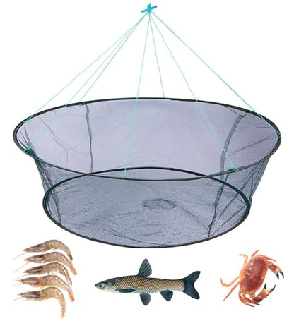 Foldable Fishing Net, Nylon Minnow Trap Crab Trap Crab Net, Drop Net for Pier Fishing, Drop Nets for Pulling Up Fish with Rope, Portable Bridge Fishing Nets for Minnows Crawfish Shrimp