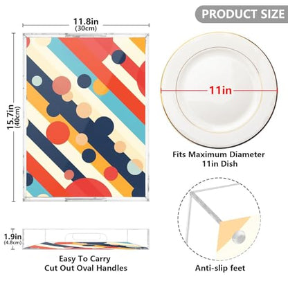 Acrylic Tray Clear Serving Vanity Ottoman Bathroom Coffee Table Countertop Organizer Raised Edge Spill Proof Multicolor Stripe Retro - color: Multicolor Stripe Retro