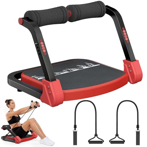 Abdominal Trainers - Adjustable Ab Trainer Machine, Foldable Abdominal Workout Equipment with Knee Protection - Home Gym Core Strength Trainer for Men & Women - color: Black&Red