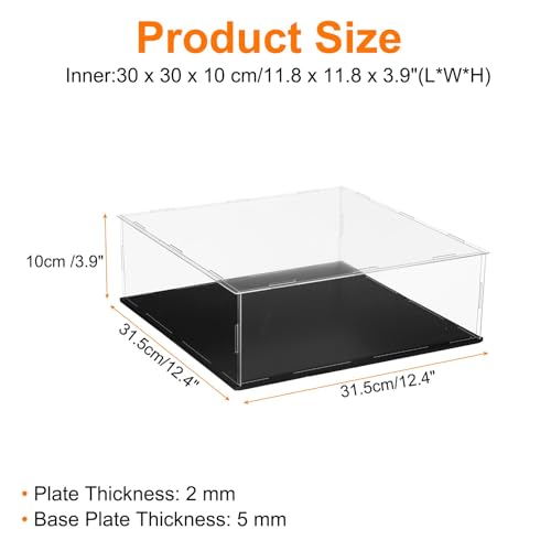 uxcell Acrylic Clear Display Case for Collectibles Self-Assemble Display Clear Boxes with Black Base Dustproof Countertop Storage Box for Collectible Action Figure, 11.8 x 11.8 x 3.9 Inch - size: 11.8 x 11.8 x 3.9 Inch