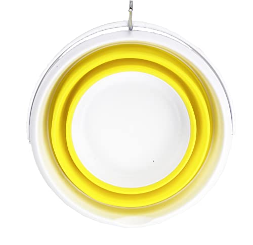 SAMMART 5.5L (1.4 Gallon) Collapsible Plastic Bucket - Foldable Round Tub - Portable Fishing Water Pail - Space Saving Outdoor Waterpot (White/Lemon)