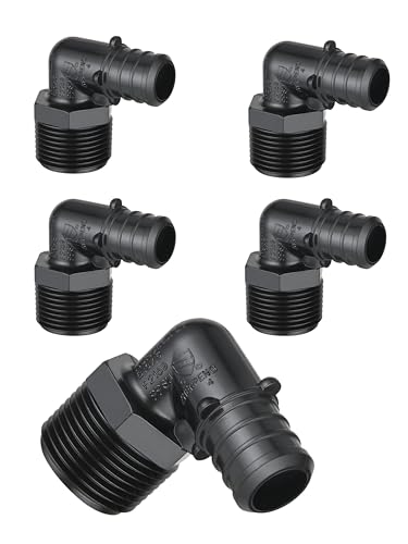 5-Pack EFIELD Poly PPSU Barb Crimp Pex 3/4 X 3/4" Male NPT Elbow Adapter Fittings, ASTM F2159 (3/4"x3/4"),(PPSU1807106) - size: 3/4"X 3/4" P5, style: Male Elbow