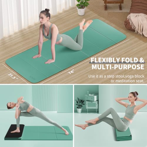 Foldable Yoga Mat Extra Large 74"×31.5" | Double-Sided Non-Slip,Extra Wide Foldable Design,8mm Extra Thick,Exercise Mat for Home, Studio and Travel Use - color: Green+Black