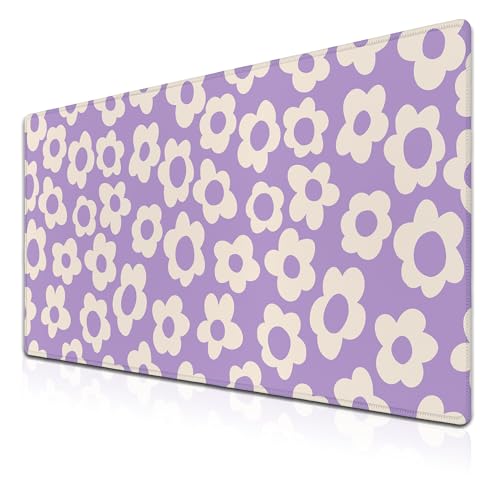Gaming Mousepad Purple Girl Boss Office Decor Desktop Mats Desk Stuff for Woman Large Mouse Pad XXL Mats Non-Slip Rubber Base 35.4" X 15.7" for Game Office, Vintage Groovy Flowers - color: Vintage Groovy Flowers Purple