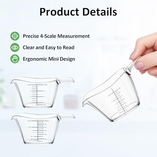 8 Pack Tablespoon Measuring Cup, 2oz/60ml Clear Mini Small Liquid Measuring Cups for Kitchen Resin Diy Beauty Mixing with Tsp/tbsp/oz/ml