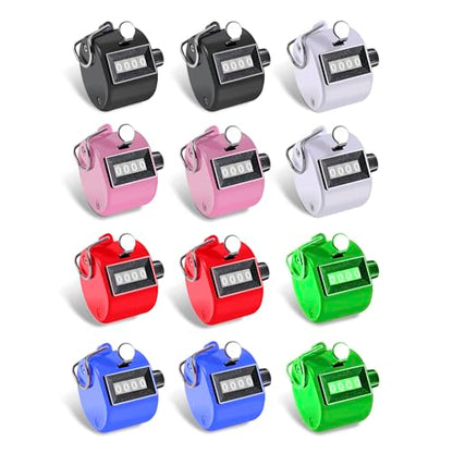 TESEAS Clicker Counter Handheld Tally Counter 4-Digit Number Counter, 2 Pack Hand Mechanical Counters Clickers Pitch Umpire Click Counter for Coaching, Knitting, People, Lap, Fishing, Golf, - color: 12pc
