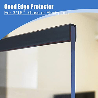 Rubber Edge Trim, 3/16" U Channel Edge Trim, Edge Protector for Glasses or Flexi Glasses, 3/16 in Flexible U Shaped Gasket, Black Color, Length 20 Ft