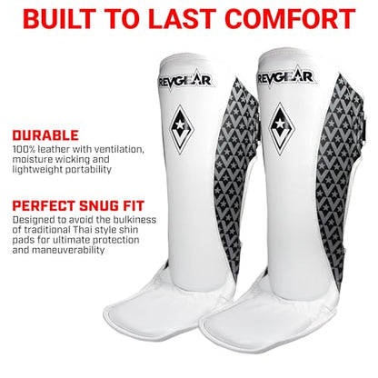 Revgear Superlite Light Weight Leather Shin Guards | for Martial Arts/MMA - color: White, size: X-Large