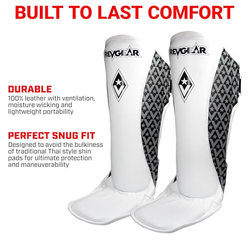 Revgear Superlite Light Weight Leather Shin Guards | for Martial Arts/MMA - color: White, size: XX-Large