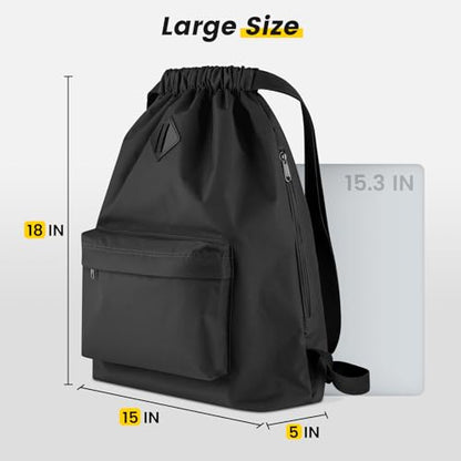 Vorspack Drawstring Backpack with Front & Side Pocket for Men Women - color: 01-black