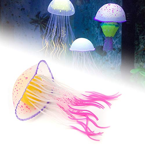Pssopp Floating Silicone Glowing Artificial Red Jellyfish, Aquarium Decoration Simulation Ornament with Suction Cup for Fish Bowl (Lemon Yellow) (Red (1.0mm Thickness))