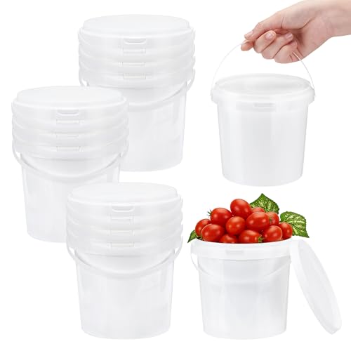 12 Pcs White Plastic Bucket with Lid and Handle, Food Grade Buckets with Lids, Ice Cream Containers Food Safe Bucket for Multipurpose Storage Paint Water Art Crafts Projects (1.26 Quart)