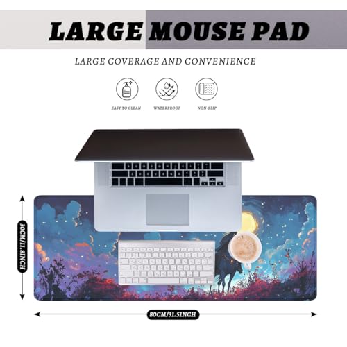 Epic Ghost Rider Gaming Mouse Pad Red Crystal Magic Moss Flowers Extended Mousepad XXL Computer Laptop Keyboard Mouse Mat Big Aesthetic Desk Decor Pad 31.5x11.8 in