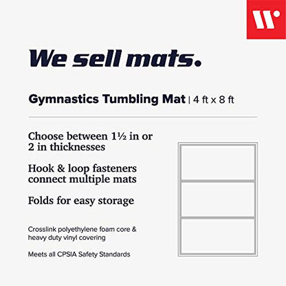 We Sell Mats Gymnastics Mat, Folding Tumbling Mat, Portable with Hook & Loop Fasteners - color: Blue, size: 4 ft x 8 ft x 1.5 in