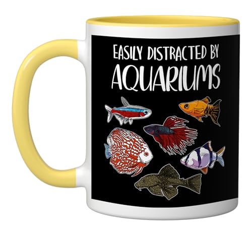 Aquarist Fish Tank & Fish Keeping Gift - Aquarium Lover Ceramic Mug, Yellow/White - color: Yellow/White