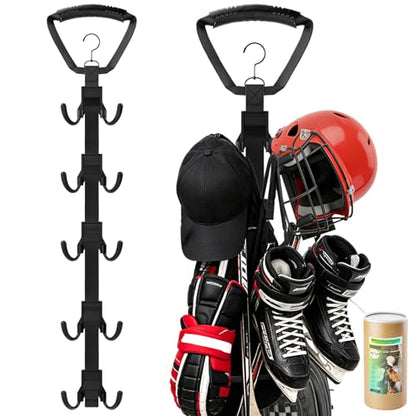 Hockey Equipment Drying Rack Rotatable Hook | 5 Adjustable Hooks, Space-Saving Wall-Mounted Equipment for Skates, Gloves, Pads, Helmet, Jersey
