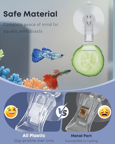 Pawfly 12 Pcs Aquarium Suction Cups with Clips, Plant Leaf Seaweed Clip, Fish Tank Accessories, Aquarium Suction Cup Clips, Clear Plastic Fish Feeding Tool, Underwater Fish Feeder, Veggie Feed Holder