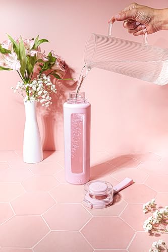 Ello Syndicate 20oz Glass Water Bottle with Flip Lid and Sleeve, Cashmere - color: Cashmere Pink, size: 20 Ounces