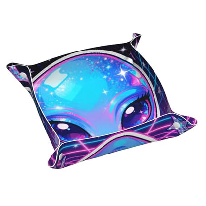 Medium Alien Fish Leather Storage Tray - Double Sided PVC Tray Organizer for Keys, Jewelry, Desk & Vanity with Snap Closure - size: Medium