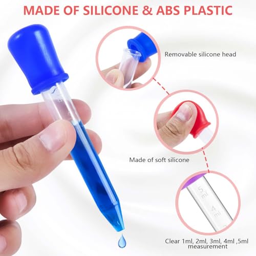 10 Pack 5ML Liquid Dropper Pipettes with Silicone Bulb Tip Clear Medicine Eye Droppers with Brush Essential Oil Transfer for Kids Kitchen Crafts Science Experiments Makeup Tool Gummy Bear