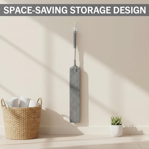 Flat Gap Dust Cleaner with Extendable Pole, Bafezoze Retractable Under Appliance Duster with 2 Washable Microfiber Pads, Slim Flexible Gap Mop for Cleaning Under Bed Sofa Cabinet Refrigerator Gray - size: Gap Duster Grey 2PCs