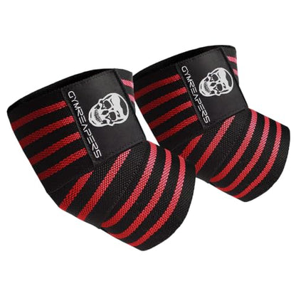Gymreapers Weightlifting Elbow Wraps (1 Pair) - Flexible 40'' Elbow Compression Strap & Joint Support Brace - for Bench Press, Powerlifting, and Pressing - color: Red