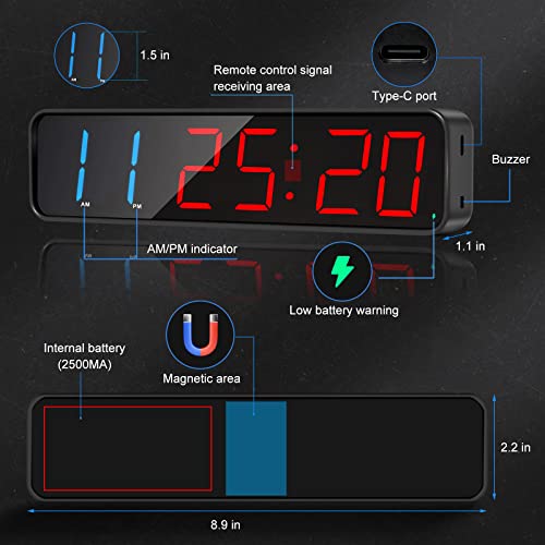 Gym Timer, Portable, Interval Timer with Rechargeable Battery and Built-in Magnet, LED Digital Anti Vertigo Display, Upgraded Workout Clock for Home Gym Garage Fitness - color: Blue, Red, Green