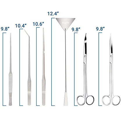 Segarty Aquarium Aquascaping Tools, 6 in 1 Stainless Steel Silver Aquascaping Tools Kit for Aquatic Plant Fish Tank, Long Scrapers Spatula Feeding Tweezers Curved Straight Scissors Aquarium Tools
