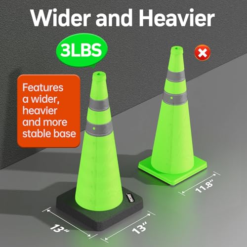 BATTIFE 28 inch Collapsible Green Traffic Safety Cones Weighted Base 2 Pcs - color: Green