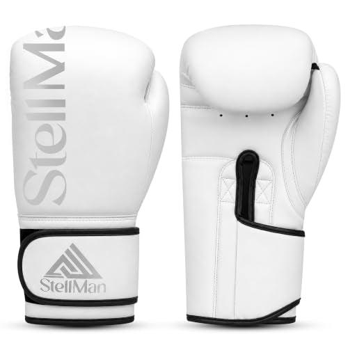 Lightning Strike Boxing Gloves for Men & Women – MMA, Muay Thai & Kickboxing Training Gloves, Triple Foam Padding, Durable PU Leather, Hook & Loop Wrist Support, White/Black, 10oz-16oz - color: White, size: 10 OZ