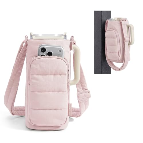 BAGSMART 40oz Water Bottle Holder with Strap, Quilted Gym Accessories | Magnetic or Classic Design, Lightweiht Tumbler Drink Carrier, Quilted Crossbody Purse - color: Pink, size: 40oz Magnetic