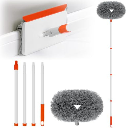 Baseboard Cleaner Tool with Handle, Extendable Long Handle Baseboard Cleaning Duster with Reusable Pads for Floorboard, Ceiling Fan Blade Cleaner Duster (Gray) - color: Gray