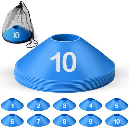 10 Pcs Numbered Sports Disc Cone with Mesh Carry Bag - color: Blue