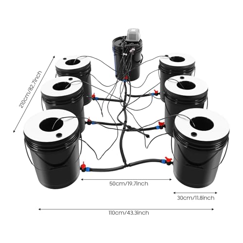 Hydroponics Grow System with Top Drip Kit, 20L/5.28Gal Deep Water Culture, Recirculating Drip Garden Systems with Multi-Purpose Trachea and Air Pump, 6 Hydroponic Tanks