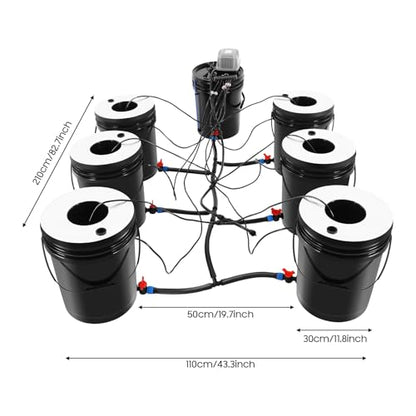 Hydroponics Grow System with Top Drip Kit, 20L/5.28Gal Deep Water Culture, Recirculating Drip Garden Systems with Multi-Purpose Trachea and Air Pump, 6 Hydroponic Tanks