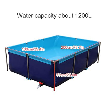 Durable Above Ground Koi Fish Pond - Thickened Tarpaulin Pool with Drain Valve & Bracket, Ideal Outdoor Tank for Koi, Aquatic Life & Fish Holding - size: 200*100*60CM