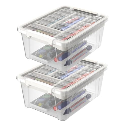 8-Quart Clear Plastic Storage Box with Removable Tray 2-Pack Craft Bins Organizers Containers