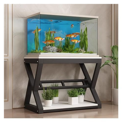 Black White Fish Tank Stand Holder 10 20 30 40 Gallon, Heavy Duty Modern Reptile Tank Rack Breeder Tank Stands Aquarium Stand（Black-60x50x70cm）