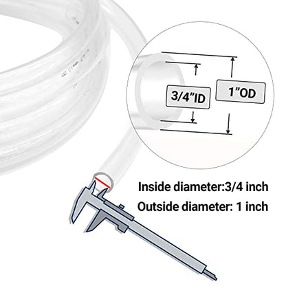 Clear Vinyl Tubing - 3/4" ID 1" OD, 10 Ft, 30PSI - Flexible, Lightweight, Oil Resistant Hybrid Multipurpose Industrial Vinyl Hose - size: 3/4'', style: 10 feet