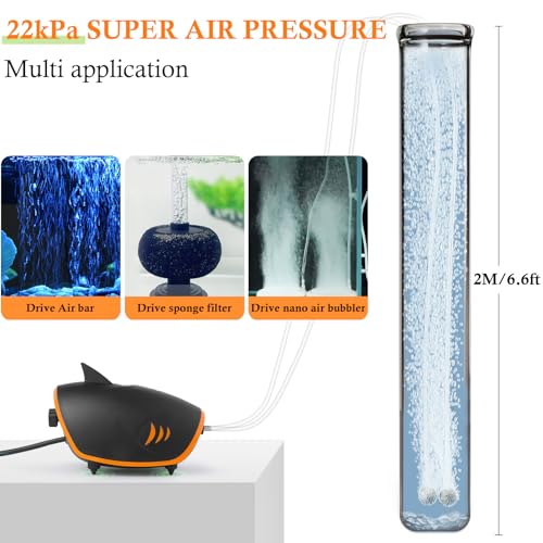 4W 110GPH Powerful Aquarium Air Pump, Quiet 2-outlets Aquarium Aerator, Adjustable Fish Tank Air Pump with Accessories, for 20-200 Gallon Tank, with ON/Off Button