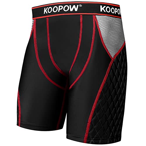 KOOPOW Men Adult Compression Padded Sliding Shorts Pants Baseball Slider - color: Black Red, size: Medium
