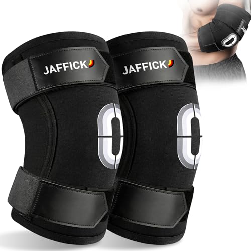 Jaffick Weightlifting Elbow Brace with Dual Adjustable Compression Strap | 1 Pair Elbow Sleeve for Bench Press, Powerlifting, Pressing, Men & Women (Black, L) - size: XL